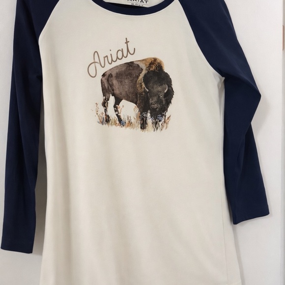 Ariat Tops - Ariat Cream and Navy Bison Graphic Long Sleeve Tee